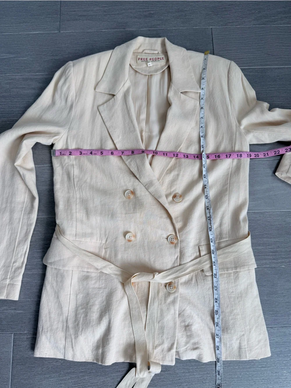 Free People Olivia Tie Front Blazer Neutral XS Linen Oversized Double Breasted